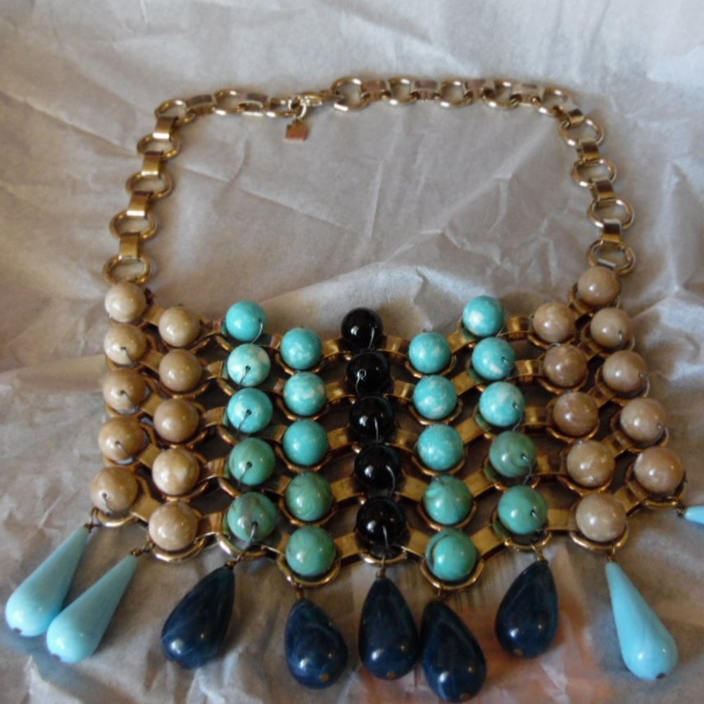 Vintage Dannijo Medine Rose Colored Turquoise Bib Necklace